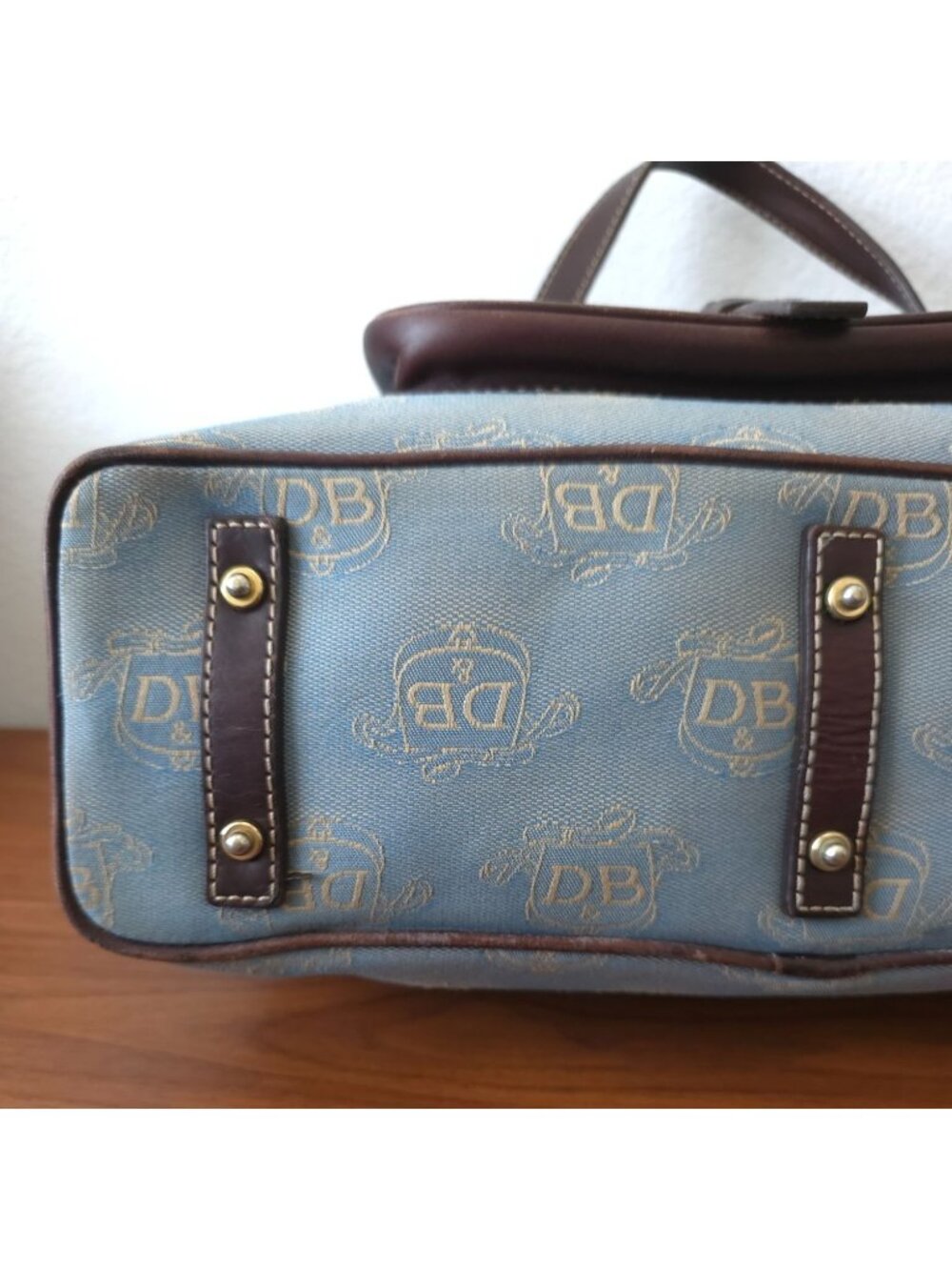 Dooney & Bourke East/West Blue & Brown Canvas Logo Tote w/ Matching Coin Pouch - Picture 4 of 14